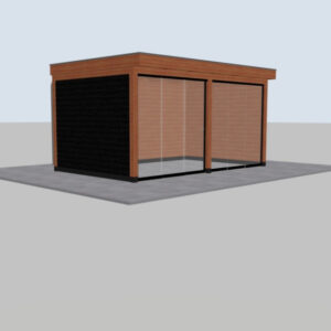 Douglas tuinkamer met glazen schuifwanden – 600 x 300 cm