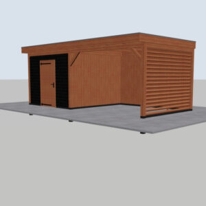 Douglas berging met veranda en louvrewand – 600 x 300 cm