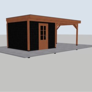 Douglas berging met veranda zwart rabat – 600 x 300 cm