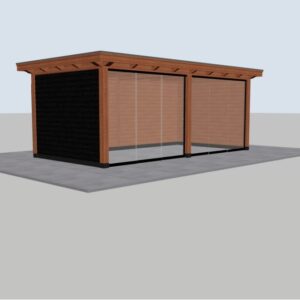 Luxe Douglas veranda met glazen schuifwanden – 600 x 300 cm