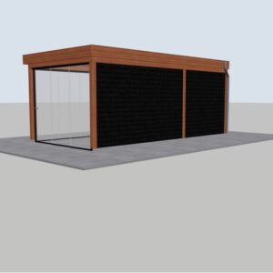 Douglas berging met glazen schuifwanden – 600 x 300 cm