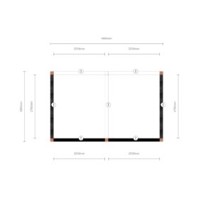 Douglas aanbouwveranda met glazen schuifwanden – 500 x 300 cm
