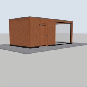 Moderne Douglas berging met glazen schuifwanden – 600 x 300 cm