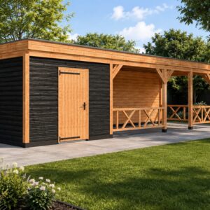 Douglas berging met landelijke veranda – 950 x 300 cm