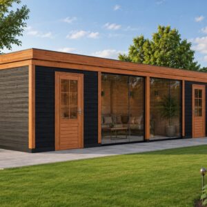 Dubbele Douglas berging met luxe veranda – 950 x 300 cm