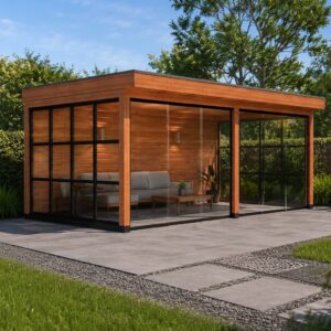 Douglas veranda met steellook zijwanden – 600 x 300 cm