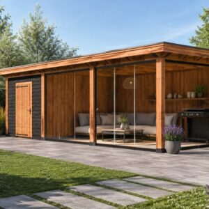 Douglas berging met luxe veranda – 730 x 370 cm